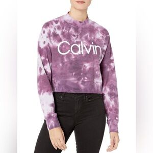 CALVIN Klein Performance Tie-Dye Cropped Sweatshirt purple, pink, and white